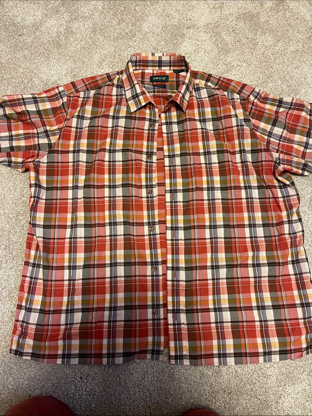 Orvis Red and Yellow Plaid Short-Sleeve Button-Down Shirt